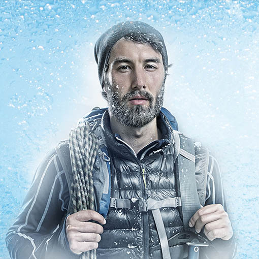 Scribble Werbeagentur nah bei Düsseldorf zeigt einen Mann in der Kälte als Key Visual zu IceCool.
