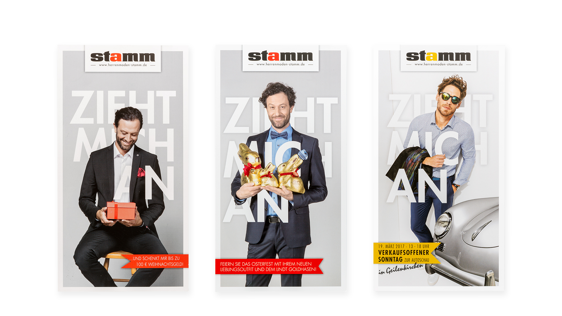 Scribble Werbeagentur nah bei Köln zeigt drei Männermotive zum Thema Männermode. 